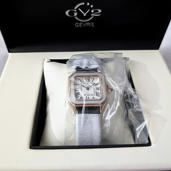 GV2 by Gevril Women's 12111 Milan Swiss Quartz Black Leather Diamond Watch - Picture 1 of 7